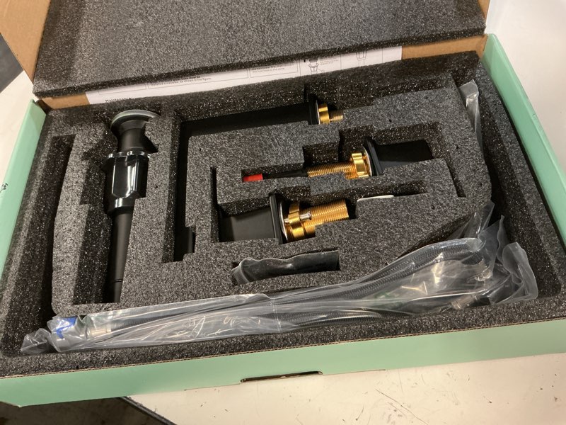 Condition photo showing Good Condition for forious black bathroom faucet 3 hole, matte black bathroom sink faucet 8 inch widespread, 2 handle for restroom sink with pop up drain, cupc supply hose and spare water saving aerator, vanity 3 holes modern matte black