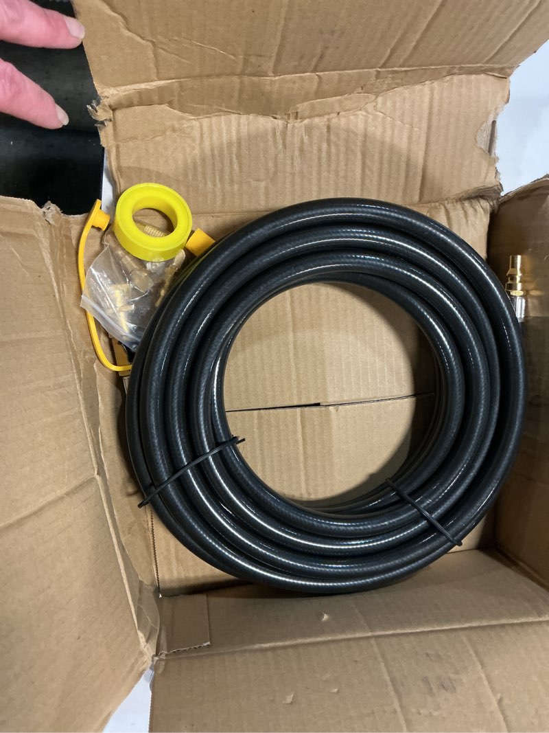 Condition photo showing As Is for upgraded 24ft rv quick connect propane hose for rv to grill, low pressure quick connect propane hose with elbow adapter for 17" and 22" blackstone griddles/grills