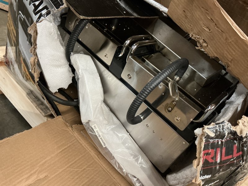 Condition photo showing As Is for Waring Commercial WPG300 Panini Otimo Dual Ribbed Panini Grill, 240V, 3200W, 6-20 Phase Plug, Silver