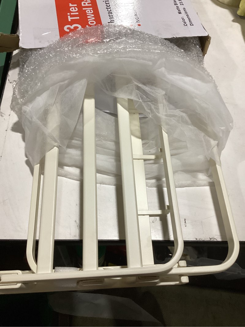 Condition photo showing New/Like New for voldra towel racks for bathroom, 24-inch towel shelf with 2 towel bar foldable towel holder with 7 hooks towel storage organizer for bathroom & lavatory wall mounted(milky white) milky white with 2 towel bar