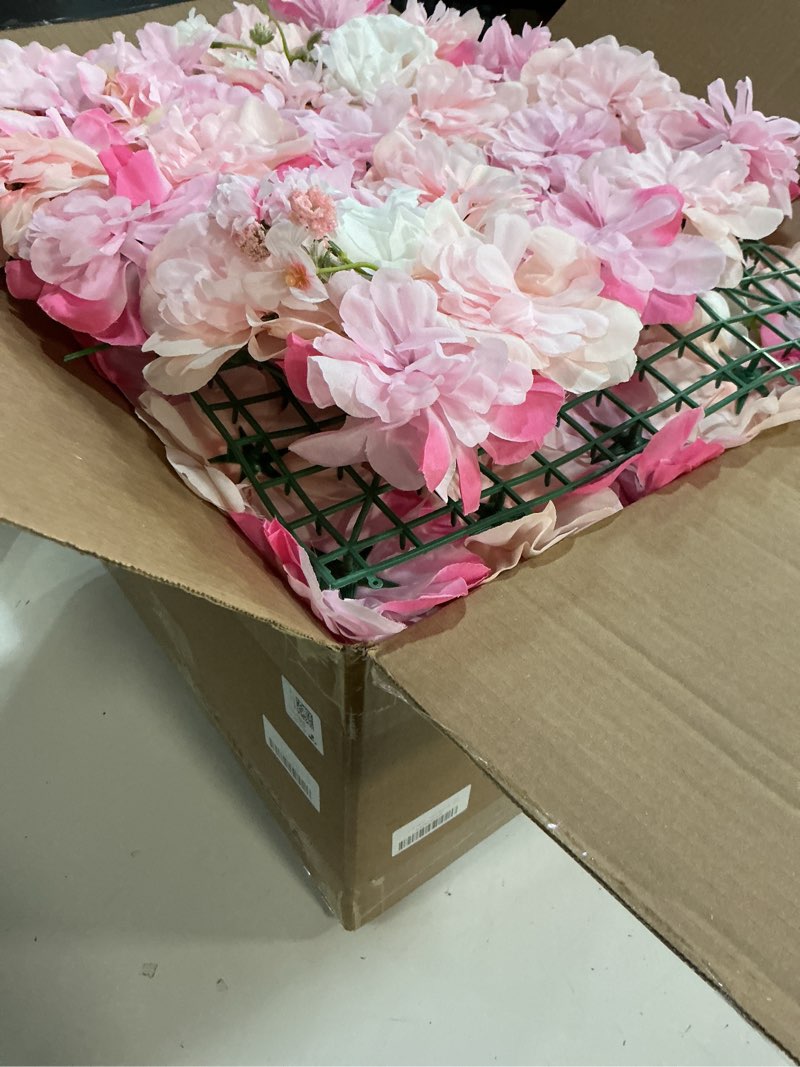 Condition photo showing Good Condition for flower wall backdrop 12-pack 16.5x16.5 inch artificial rose silk flowers panels-floral wall panel wedding photo backdrop, photography backdrop, event party decoration-pink pink 16.5inch