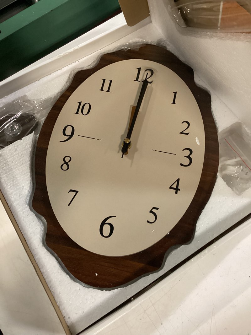 Condition photo showing Good Condition for fillove large wall clock with orange & black hands, pendulum – unique wood - slice design for vintage home decor- pendulum design for modern home decor (16 * 24in) 30-brown