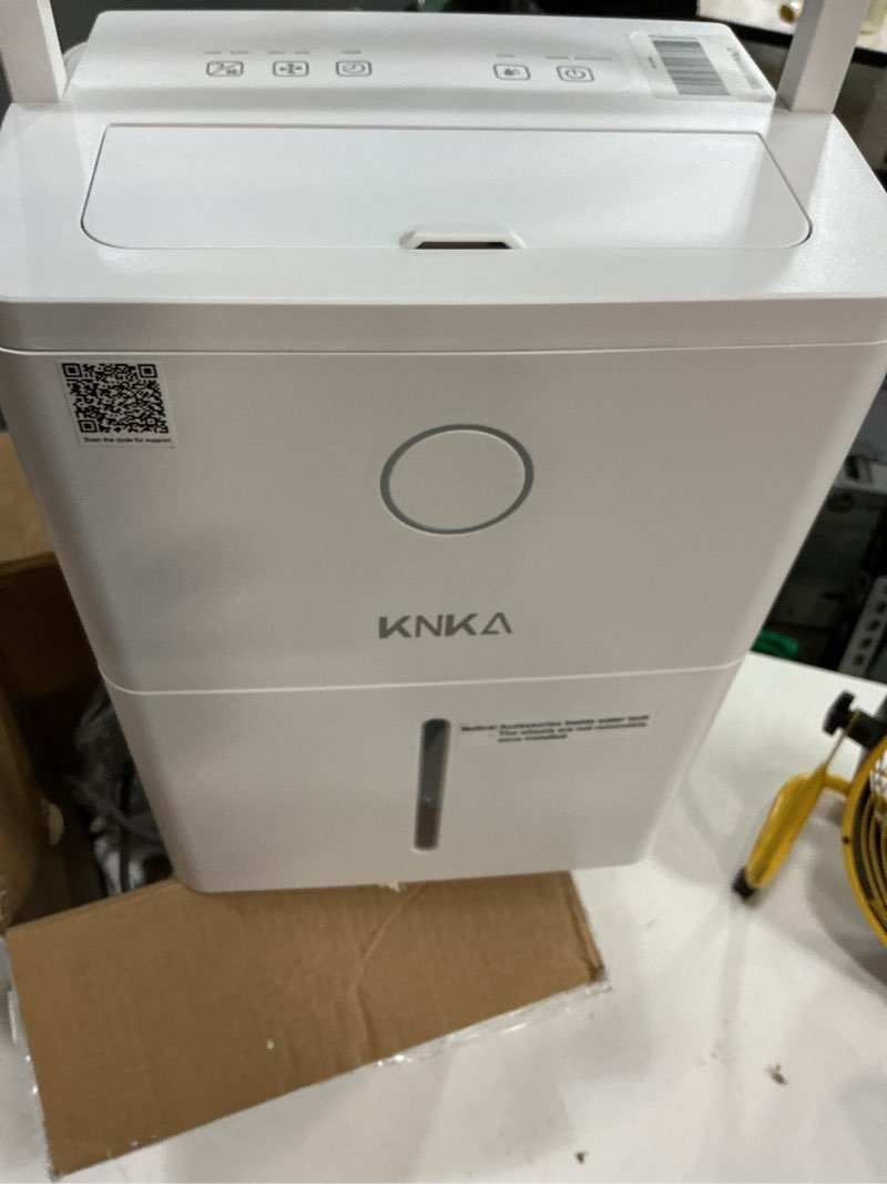 Condition photo showing As Is for knka 1600 sq.ft dehumidifier for basement, 21 pint dehumidifiers for home with drain hose, continuous drainage, washable filter, intelligent humidistat for bedroom, bathroom, large room