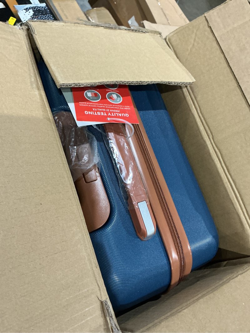 Condition photo showing Good Condition for 3-piece carry on luggage set 22x14x9 airline approved, 20 inch lightweight abs suitcases with wheels and tsa lock - durable waterproof travel suitcase set navy carry on luggage with backpack