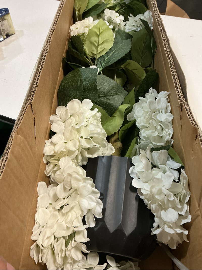 Condition photo showing Good Condition for 2 pcs 3 ft artificial hydrangea trees potted, uv resistant faux silk hydrangea plant in pot for indoor outdoor decoration, hydrangea topiary for garden office home porch patio decor (2, white) white 2