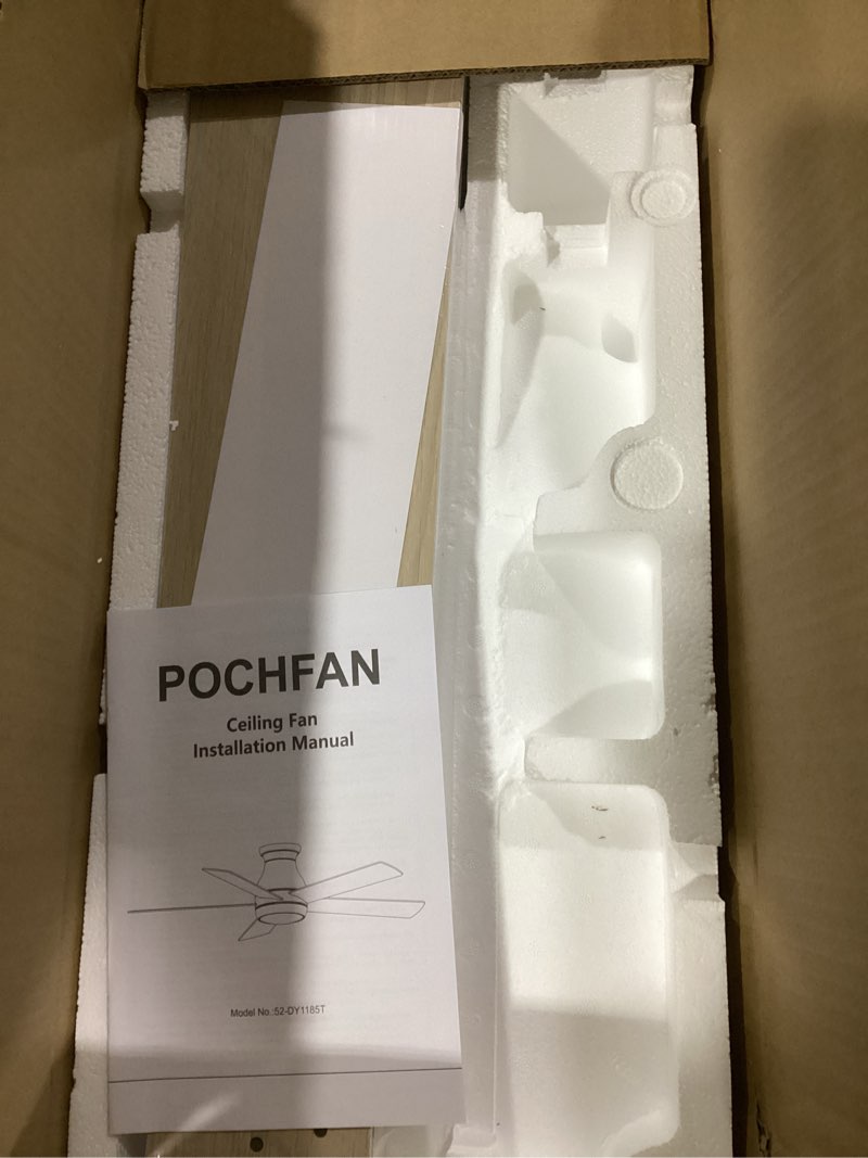 Condition photo showing Good Condition for 52 Inch White Ceiling Fans with Lights and Remote,LED Low Profile Flush Mount Ceiling Fan for Bedroom,Living Room, with Quiet DC Motor,Dimmable 6 Speeds White 52 Inch