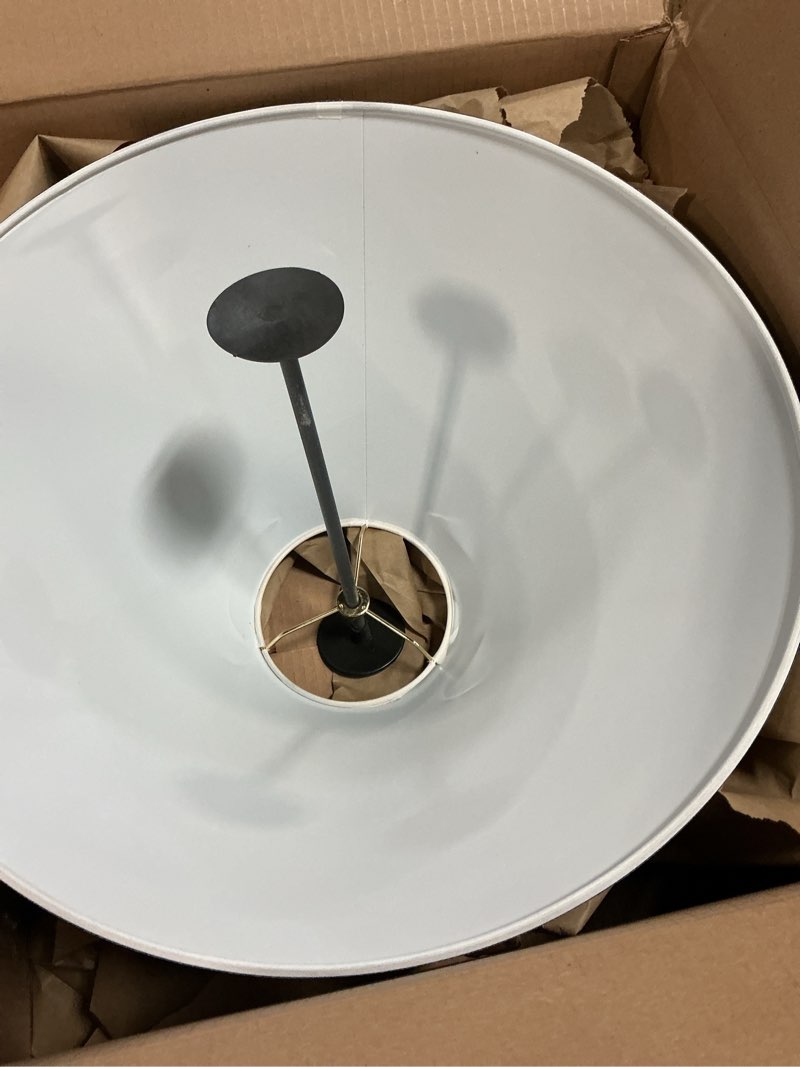 Condition photo showing As Is for aspen creative 32203a hardback empire spider lamp shade in grey & black, 6" top x 19" bottom x 12" slant height