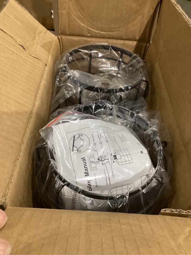 Condition photo showing New/Like New for Create For Life® Industrial Vintage Flush Mount Ceiling Light,Rustic Metal Cage Semi Flush Mount Ceiling Lamp Fixture for Hallway Stairway Kitchen Garage, E26, Black Finish,2 Pack 2 pack black