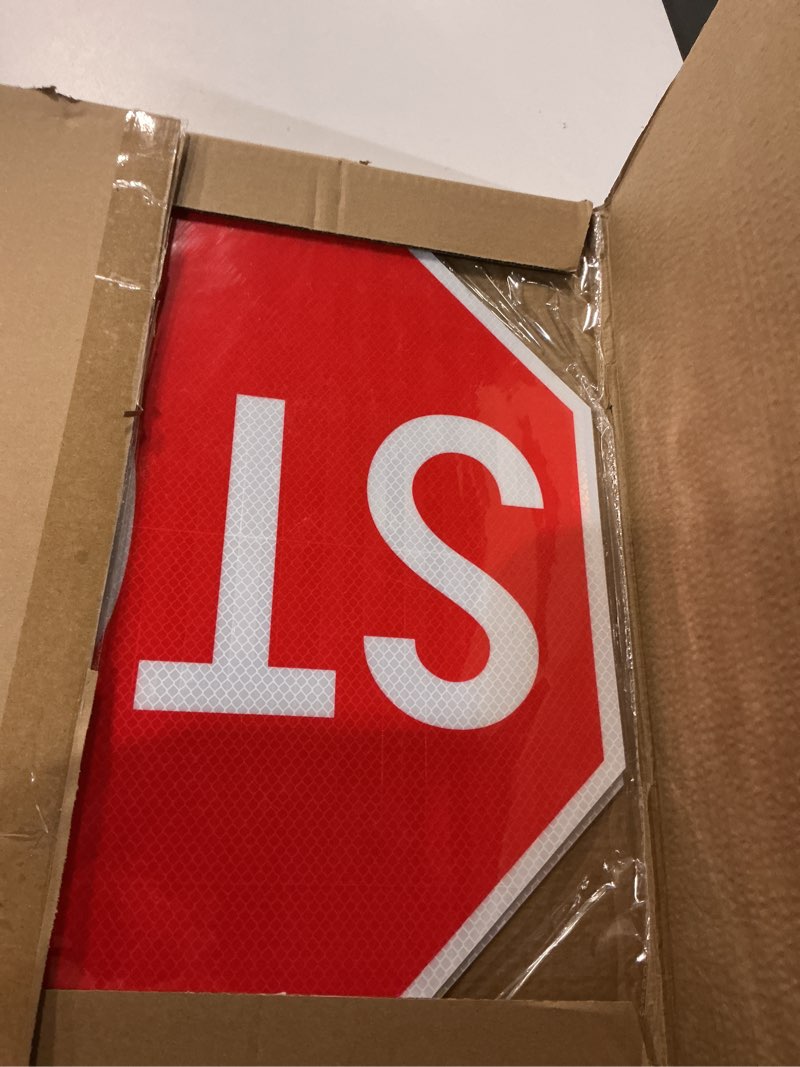 Condition photo showing New/Like New for OLANZU Stop Sign 18"x 18" - 0.06 Inch High Intensity Prismatic Aluminum - Pack of 2 Honeycomb Reflective Road Sign - UV Protected Street Signs - Rust Free Metal Signs for Control & Safety