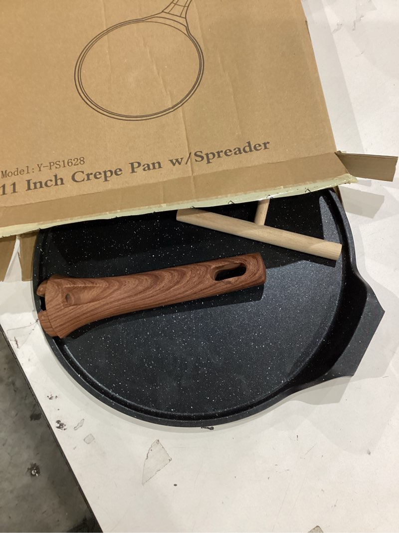 Condition photo showing Good Condition for ESLITE LIFE 11 Inch Crepe Pan with Spreader, Nonstick Granite Coating Dosa Pan, Roti Tawa Comal Para Tortillas Pancake Griddle Pan, Induction Compatible, PTFE & PFOA Free, Black 11" w/spreader Black
