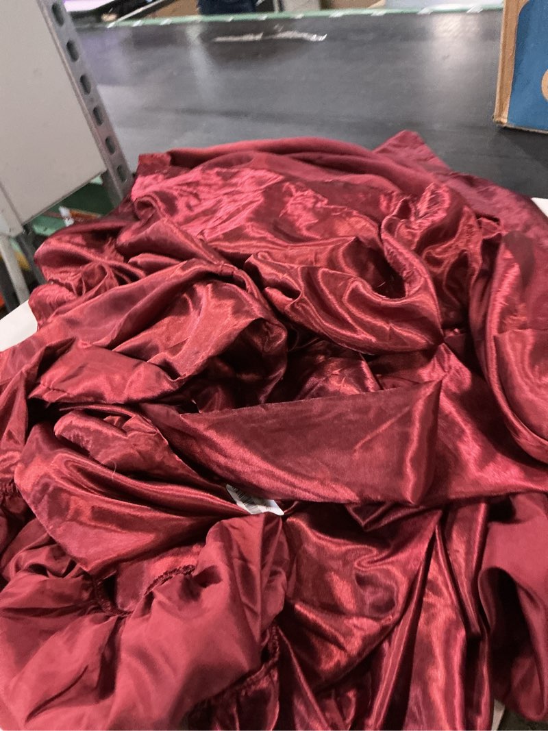 Condition photo showing As Is for bedelite satin sheets full size bed set, luxury soft burgundy silky sheet for hair and skin, similar to silk bed sheets set 4 pieces with 1 deep pocket fitted sheet, 1 flat sheet, and 2 pillowcases burgundy full
