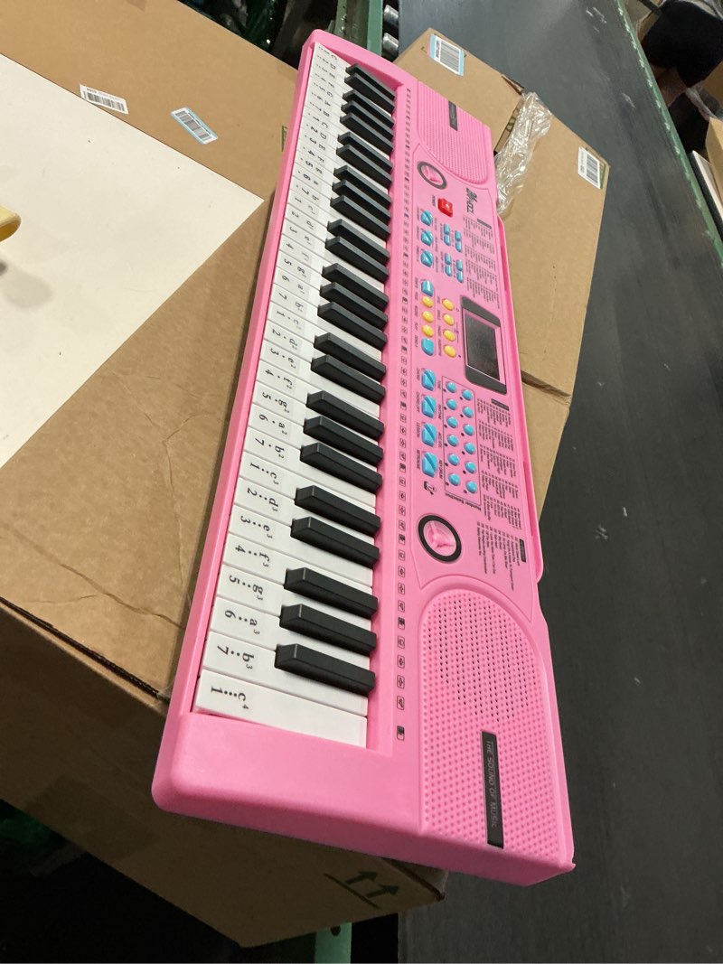 Condition photo showing As Is for kids keyboard 61 keys, beginner electronic piano with one-key teaching 100 tones & rhythms, portable music keyboard for children with microphone, music stand [pink, compact] pink compact