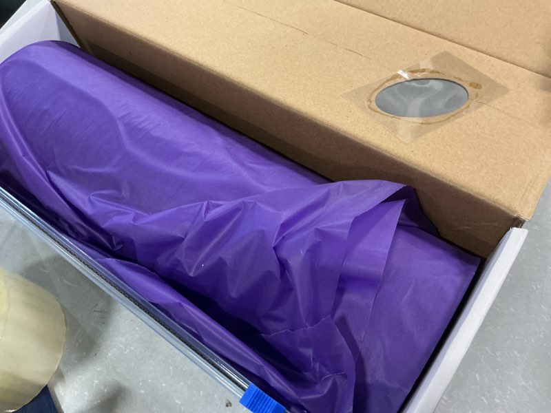 Condition photo showing Good Condition for 54in x 320ft plastic table cover roll with cutter box, cut to size plastic table cloths for parties, birthday, disposable tablecloth roll for all shape tables (purple, 54 inch x 320 feet) purple 3840" x 54" (rectangular)