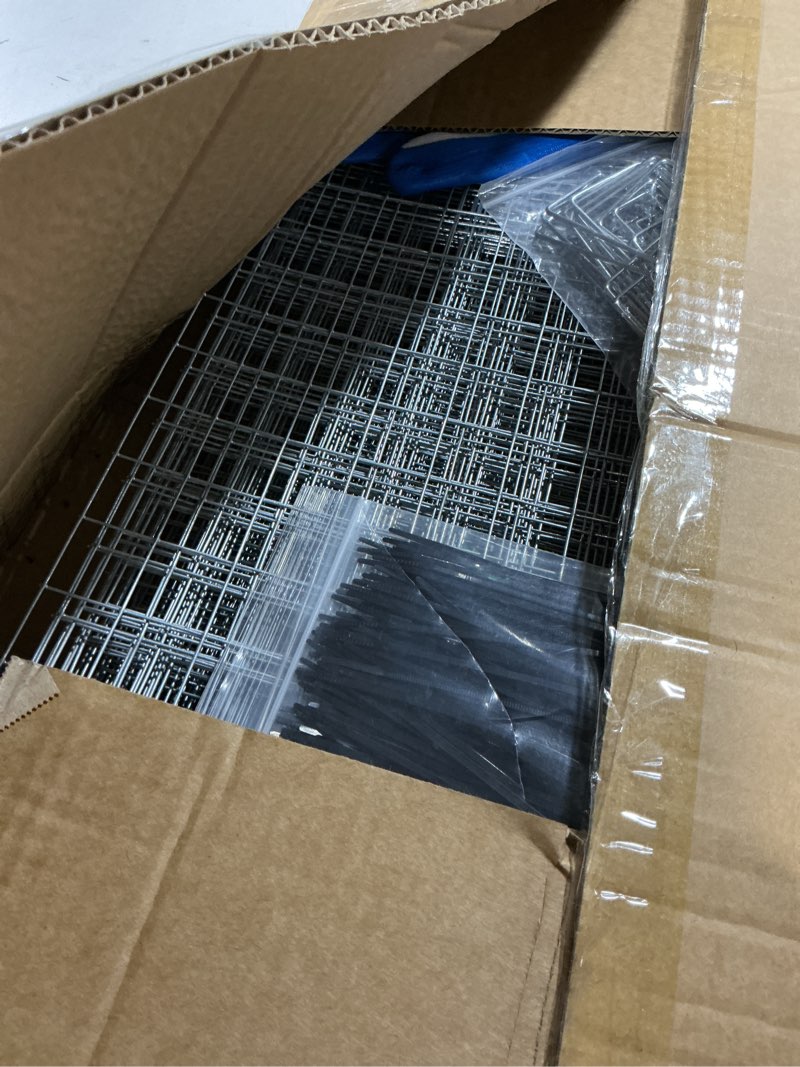 Condition photo showing As Is for winemana 12 set garden plant protector cage,36 pcs 24x12 in metal wire protectors for plants, protection cages with stakes nylon ties animals barrier to keep rabbit chicken away from flower vegetables 24 in x12 in silver