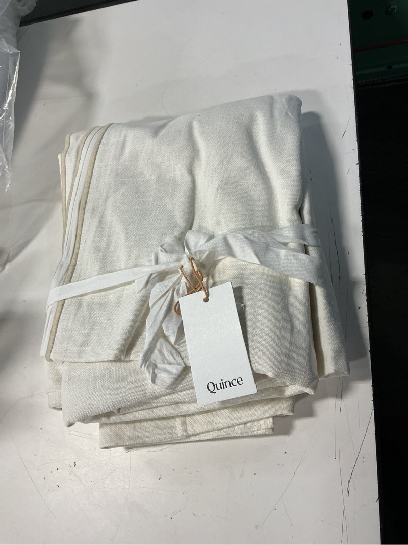 Condition photo showing Good Condition for piped edge cotton curtain, 48x96, ivory/oatmeal piping
