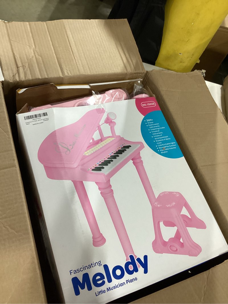Condition photo showing As Is for 31 Keys Piano Keyboard Toy for Kids, Birthday Gift for 1 2 Year Old Girls?Pink Musical Piano Toy for Toddlers with Microphone and Stool B-31 keys with stool