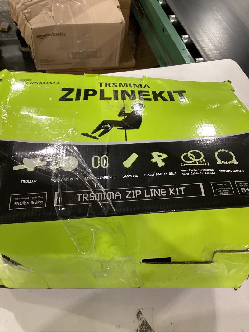 Condition photo showing New/Like New for 100 ft /120 ft /150 ft/180ft Zip Line Kit for Kids and Adult Up to 380 lb - Updated Removable Design Trolley and Thickened Seat, Rust Proof W/Safety Harness - Zipline Kits for Backyard