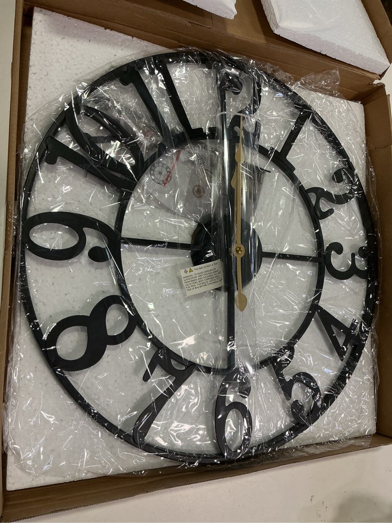 Condition photo showing Good Condition for LEIKE Large Wall Clock, 18.5" Silent Non-Ticking, Battery Operated, Oversized, Decorative Retro Black Metal Clock for Living Room,Farmhouse, Dinner Room,Indoor, Outdoor(47cm, Black Arabic Number) 19 Inch Black-arabic Number