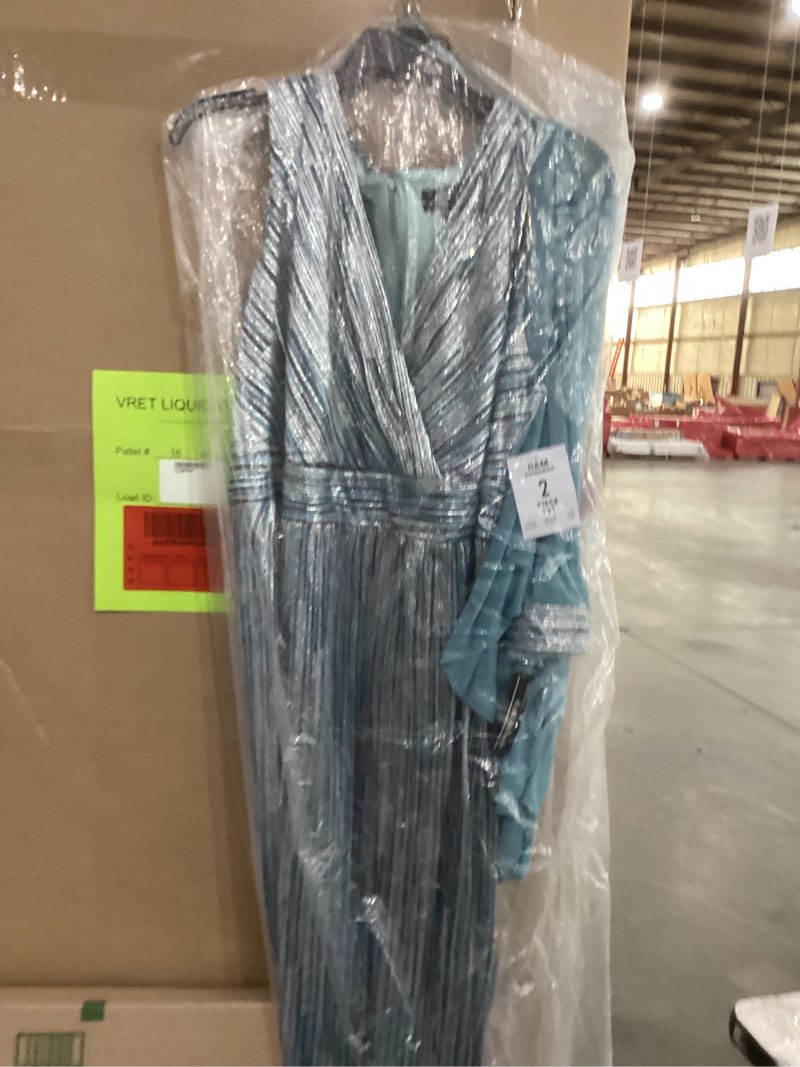 Condition photo showing New/Like New for R&M Richards Women's Elegant Matte Chiffon Flyaway Jacket W/Maxi Crinkle Dress | Two-Piece Evening Event & Parties 22 Plus Slate