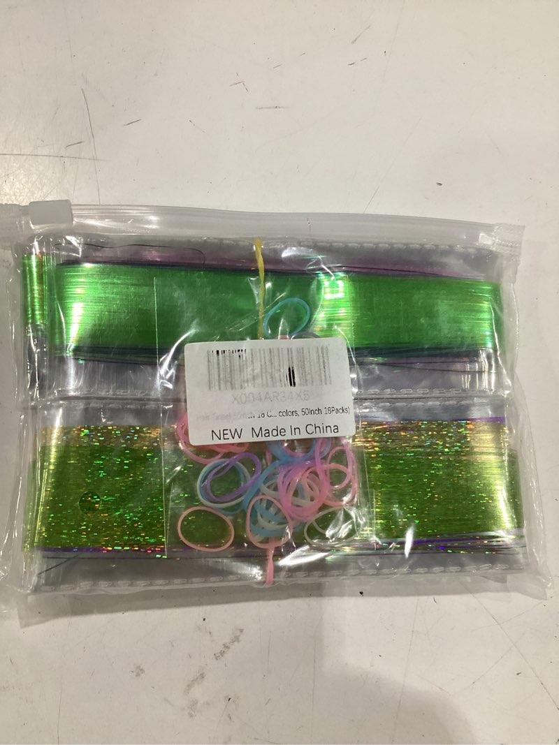 Condition photo showing New/Like New for hair tinsel 50inch 18 colors 3600 strands glitter tinsel hair extensions sparkly shiny fairy hair for kids women(mixed 18 colors, 50inch 18packs) 50 inch 18packs mixed 18 colors