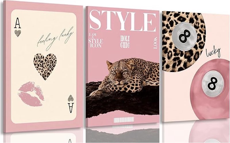 Set of 3 Framed Trendy Leopard Canvas Wall Art Preppy Room Aesthetic Cheetah Cheetah posters Prints 