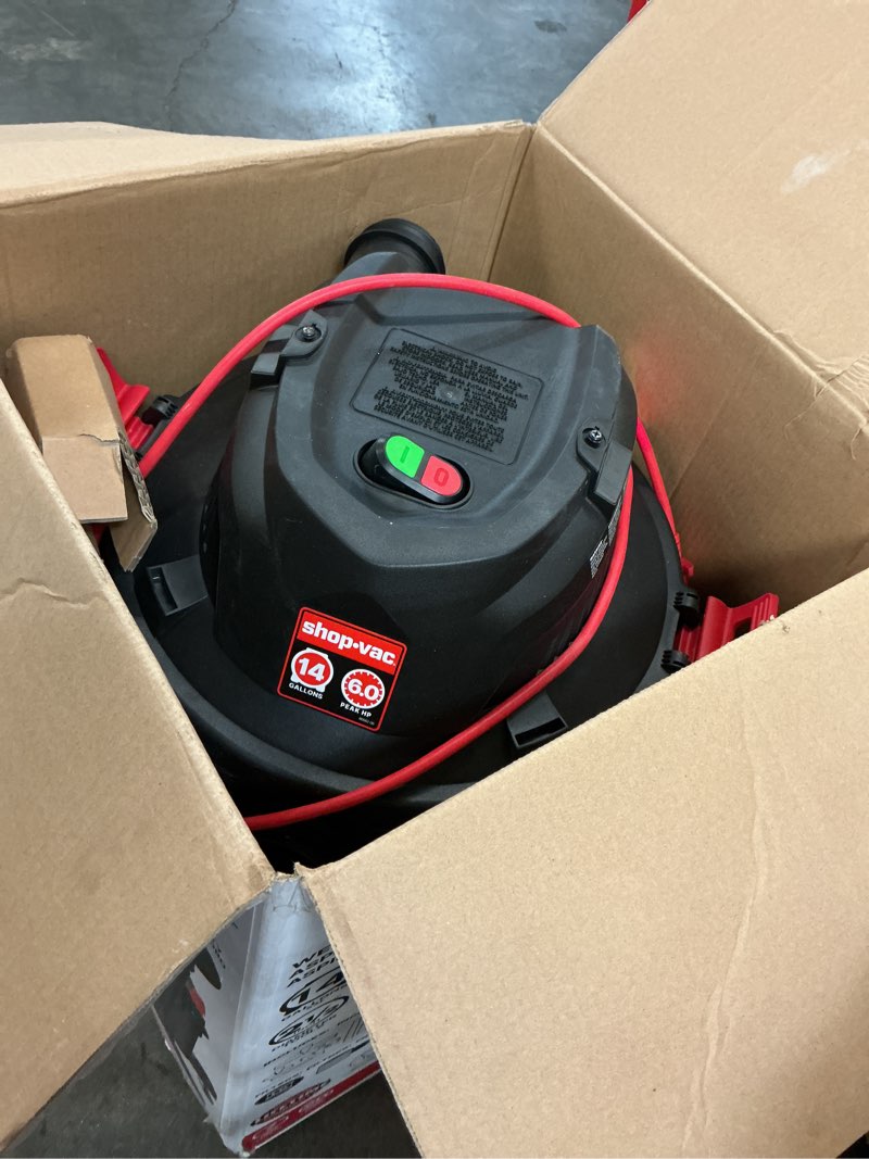 Condition photo showing As Is for shop-vac 14-gallon 6 hp corded wet/dry shop vacuum with accessories included