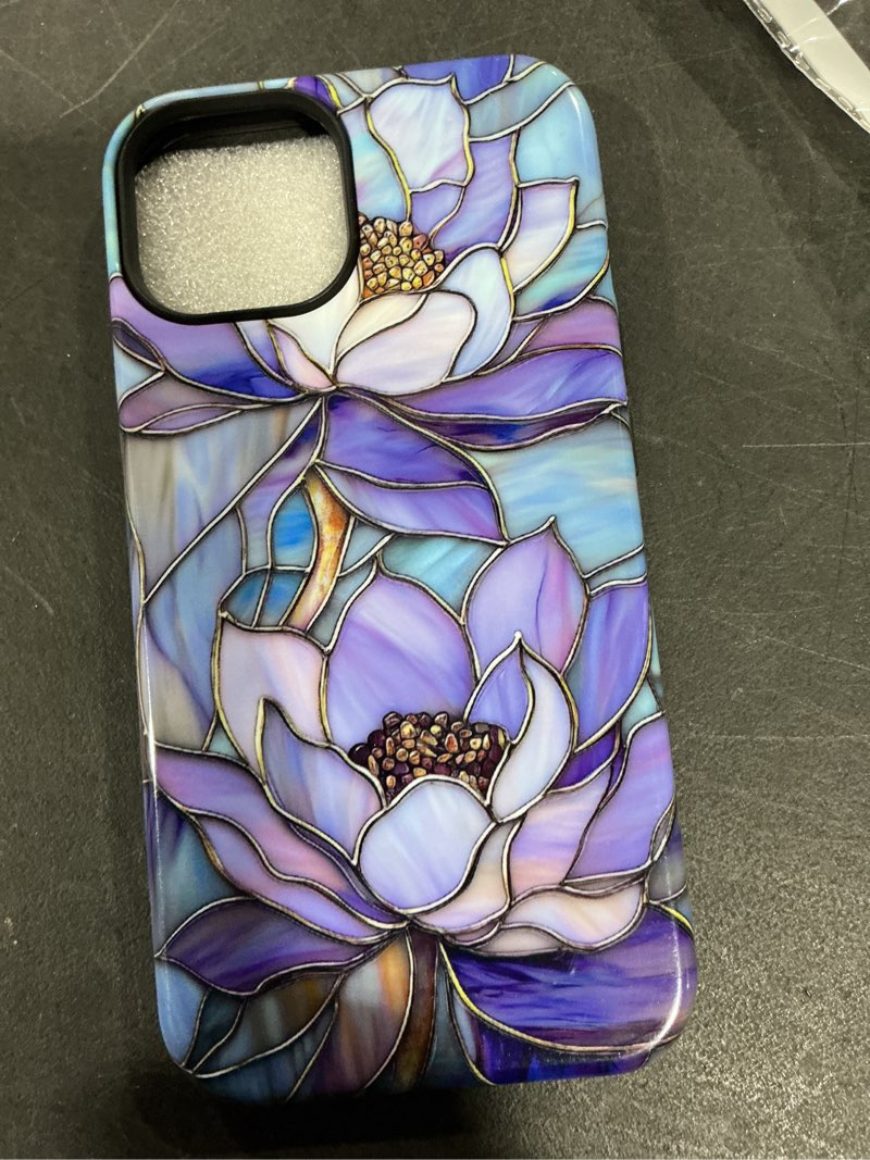 Condition photo showing New/Like New for Case for iPhone 13 iPhone 14,Shockproof Hard Shell + Soft Silicone 2 in 1 Hybrid,Shockproof Bumper Drop Protective - Abstract Lotus Flower Stained Glass Abstract Lotus Flower Stained Glass iPhone 13 iPhone 14