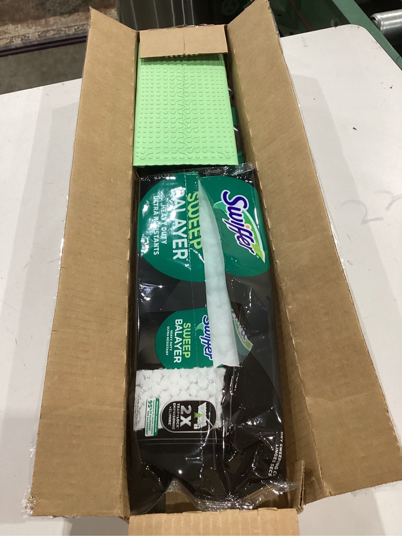 Condition photo showing Good Condition for swiffer sweep & mop deluxe 2-in-1 multi-surface kit for floor cleaning, includes 1 sweeper device, 5 dry sweeping + 6 wet mopping heavy duty cloths, black