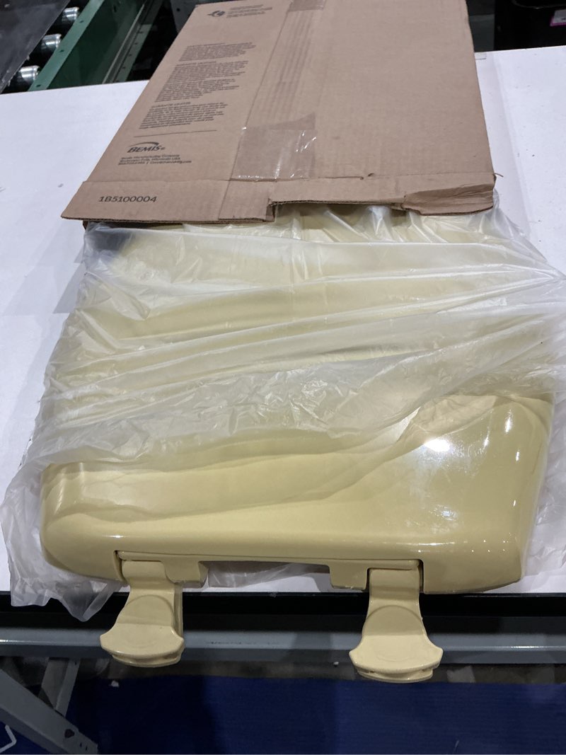 Condition photo showing As Is for bemis classic colors slow close toilet seat, easy clean hinges and durable plastic seat, made in usa, round, harvest gold round harvest gold