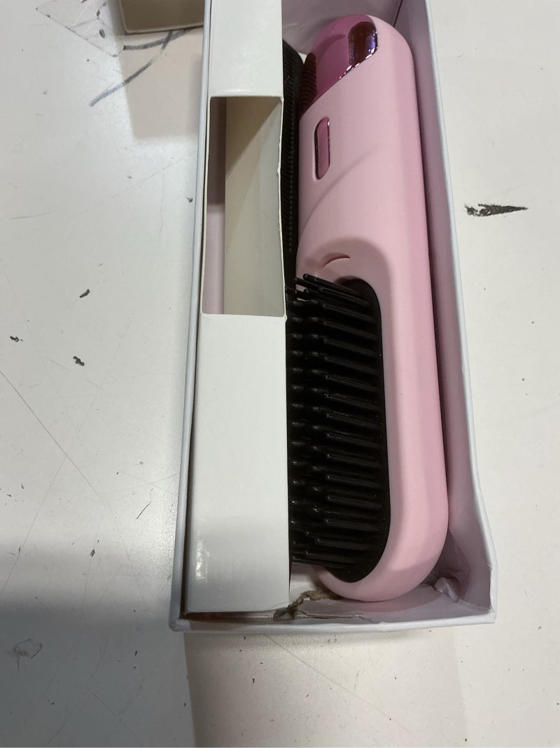Condition photo showing As Is for go brush pro for short hair 2026 hair straightener brush 300m negative ions,portable cordless straightening comb for women,fast heating 4 temps for frizz-free smooth hair travel gift light pink