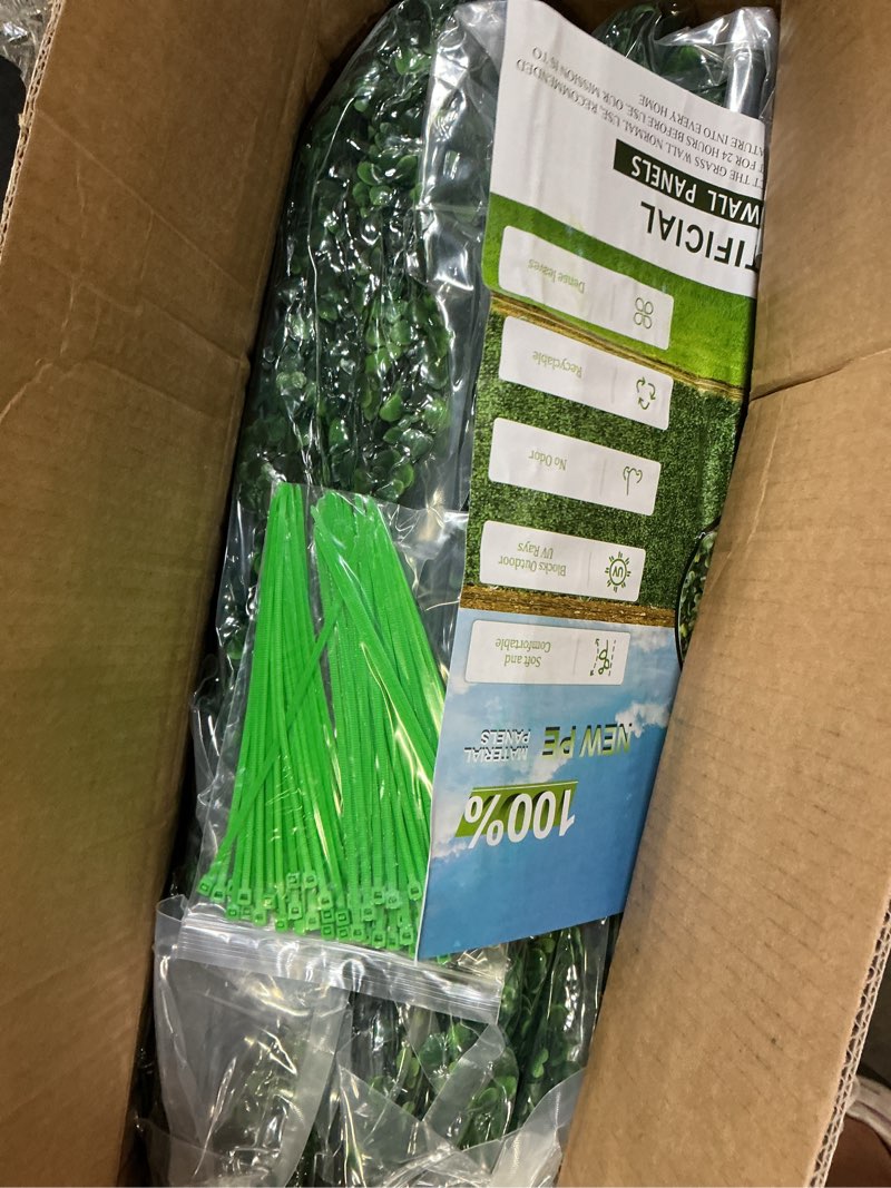 Condition photo showing New/Like New for aokie 20"x20" artificial grass wall, 24pcs boxwood hedge wall panels uv-anti grass backdrop wall decor, greenery privacy hedge screen for indoor outdoor patio balcony, party garden fence decor