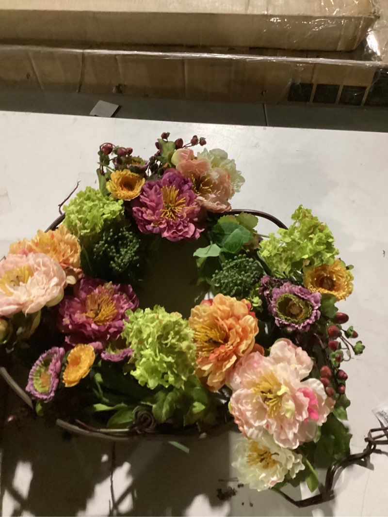 Condition photo showing Good Condition for 20" peony wreath for front door – artificial hot pink peony spring floral wreath for wall, window, wedding, and home decor, housewarming gift
