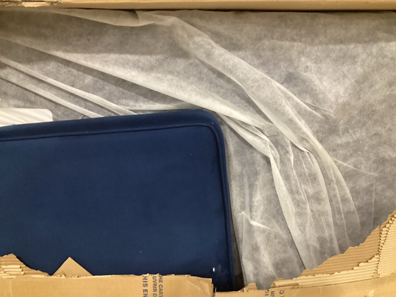 Condition photo showing As Is for Serta Ainsley 66.5" Convertible Sleeper Loveseat, Full Size, Dreamcoil Comfort, Soft Velvet Fabric, Navy Full Loveseat Navy Blue