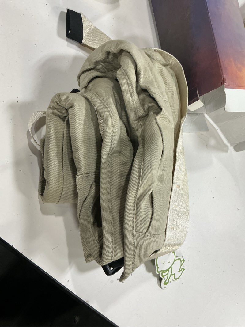 Condition photo showing New/Like New for toddler carrier - premium cotton, large seat & back support, with large pocket, one size fits most, ideal for 6-48 months (16-44 lbs), beige, regular fits up to 4xl beige regular