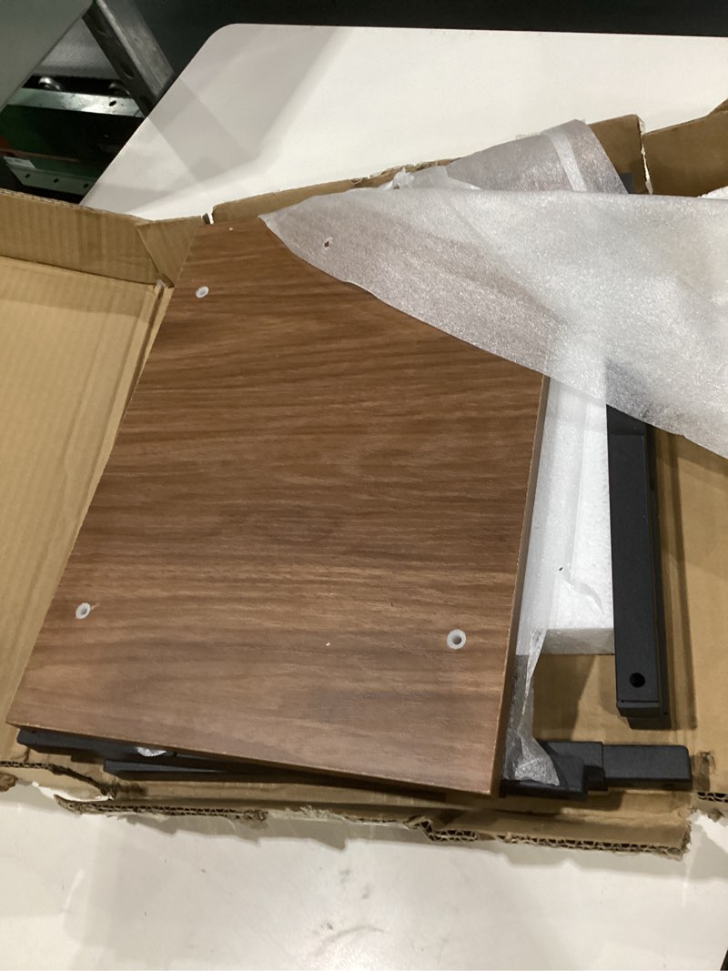 Condition photo showing As Is for temi c shaped end table for couch - small side table and tv tray for eating or laptop, accent desk for chair or sofa, easy assembly, space-saving design for living room or bedroom,rustic walnut