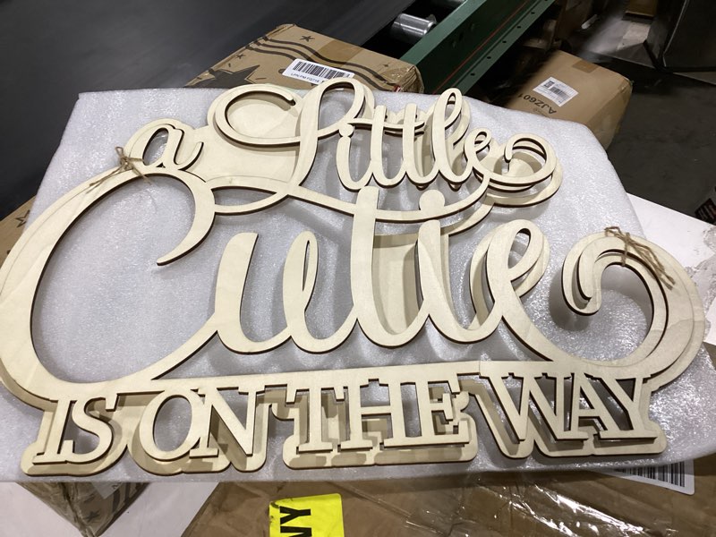 Condition photo showing As Is for wooden a little cutie is on the way sign for backdrop,baby shower wall decorations for orange tangerine theme birthday party supplies
