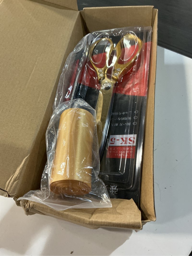 Condition photo showing New/Like New for grand opening ribbon cutting ceremony kit –10.8" giant gold scissors, 31 ft x 4“ gold ribbon,white gloves,tension wrench & sharpener, and more supplies grand opening decorations for busines (gold)