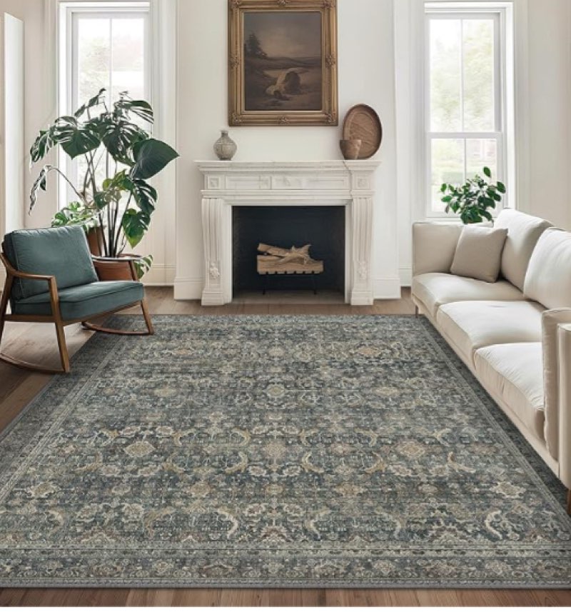 ( similar)5x7 area rugs machine washable rugs for living room, vintage boho large rugs for bedroom dining room, non slip indoor soft distressed lightweight thin low pile carpet, deep