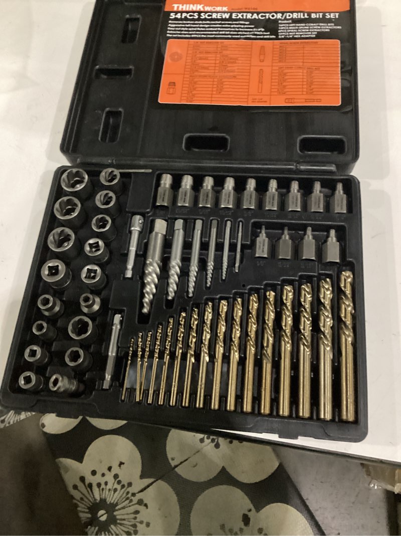 Condition photo showing As Is for 54-piece broken bolt extractor kit with easy out screw extractor set | for damaged, rusted, rounded-off, stripped fasteners, 6-19mm, cr-mo steel & hss, with left hand drill bit set, storage case