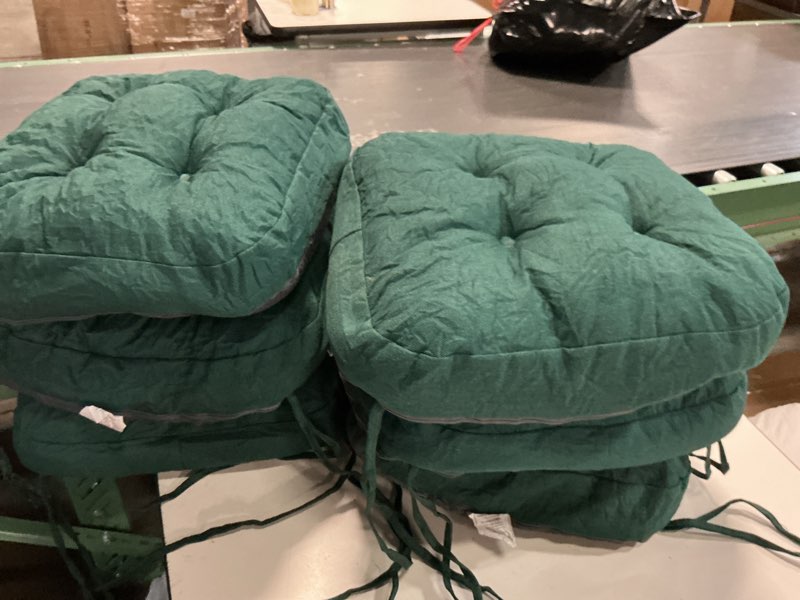 Condition photo showing Good Condition for iaseahk chair cushions for dining chairs, dining chair cushions, tufted indoor chair pads with ties & non slip backing, seat cushions for kitchen chairs 16.5” x 16.5” x 3.5”, set of 6, green green pack of 6