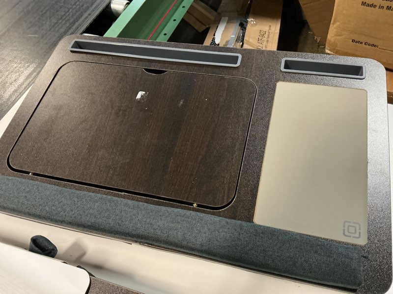 Condition photo showing Good Condition for incipio portable lap desk workstation with cushion base & carry handle, built-in mouse pad, tablet & phone holder slots, adjustable laptop stand for bed, couch & office use-gray