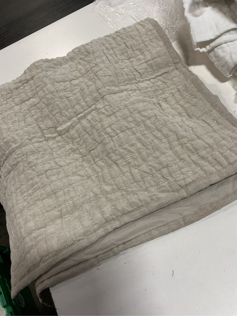 Condition photo showing Good Condition for 2 pick stitch standard pillow shams porcelain blue cotton linen(20x36in)