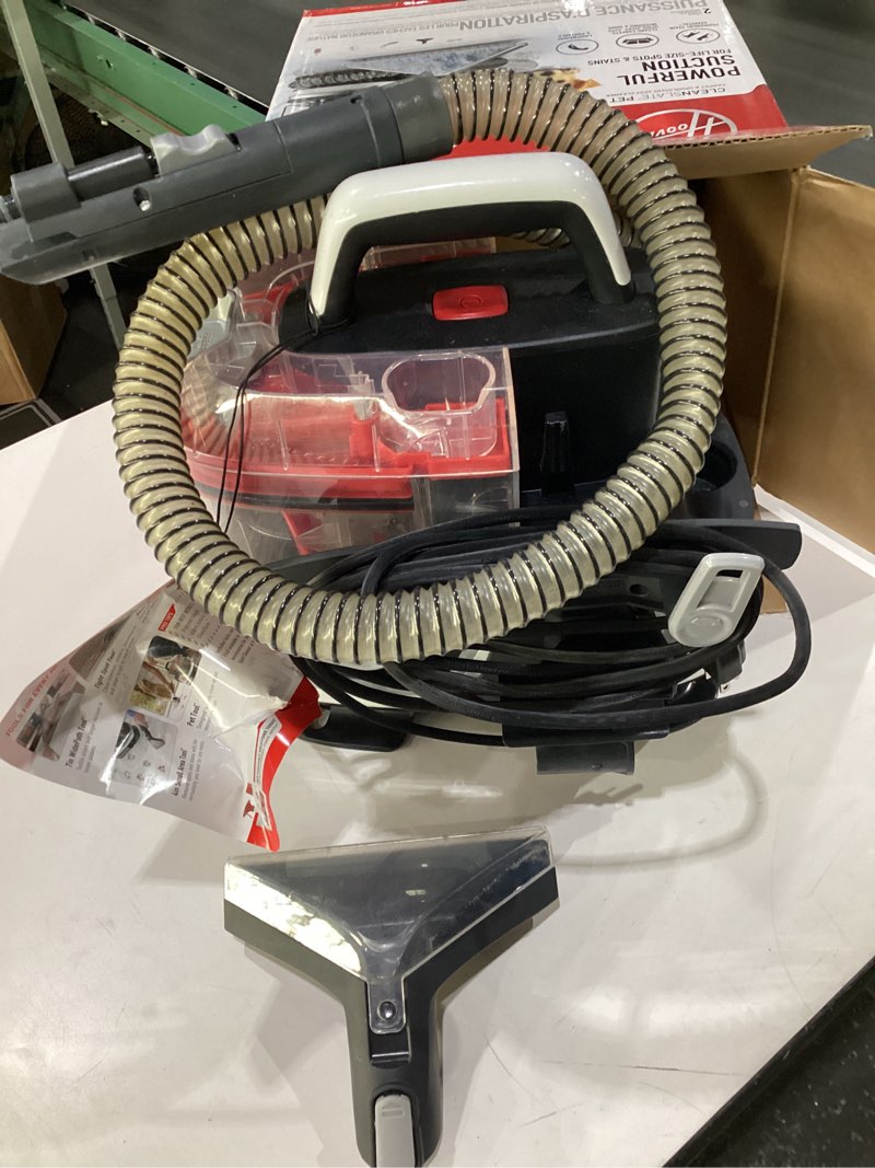 Condition photo showing As Is for (USED, NOT TESTED) Hoover CleanSlate Plus Portable Carpet + Upholstery Spot Cleaner Machine, Powerful Suction with Versatile Tools, Pet Stain Remover, Car and Auto Detailer, Pair with Hoover Carpet Cleaner Solution