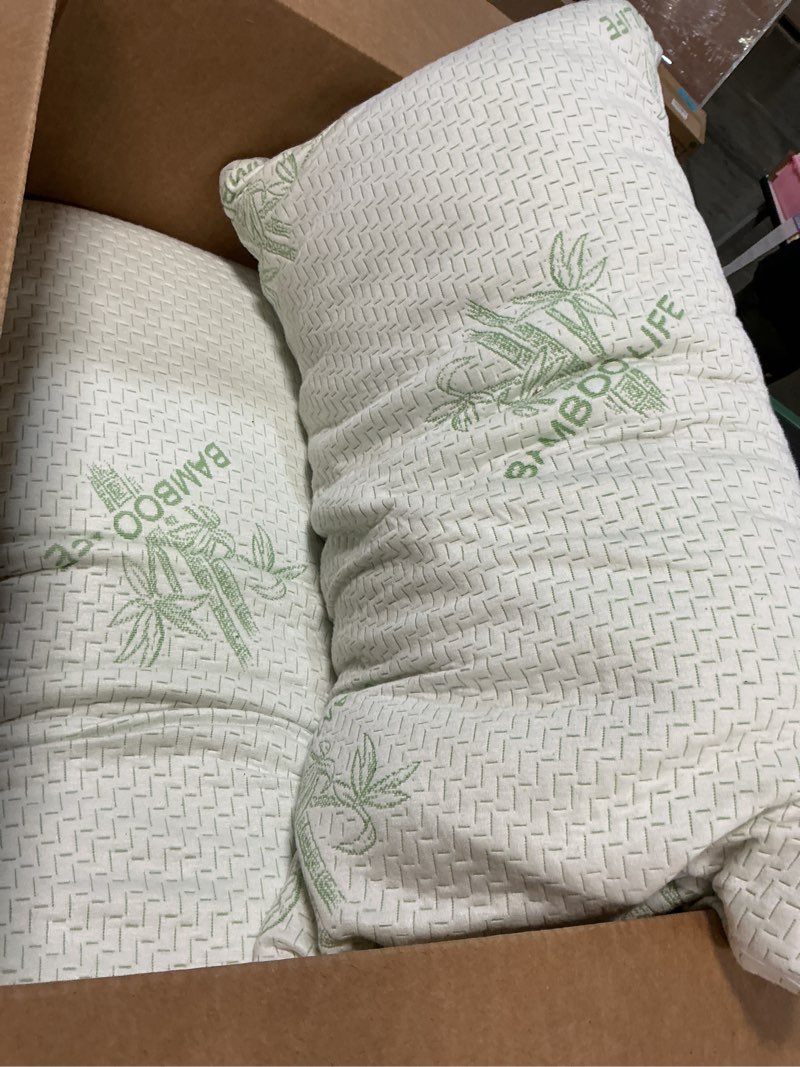 Condition photo showing As Is for Elif King Size Pillows for Sleeping, Set of 2 – Cooling Shredded Memory Foam Pillow with Removable Cover for Back, Stomach & Side Sleepers, Rayon Derived from Bamboo, King (2 Pack) King (Pack of 2)