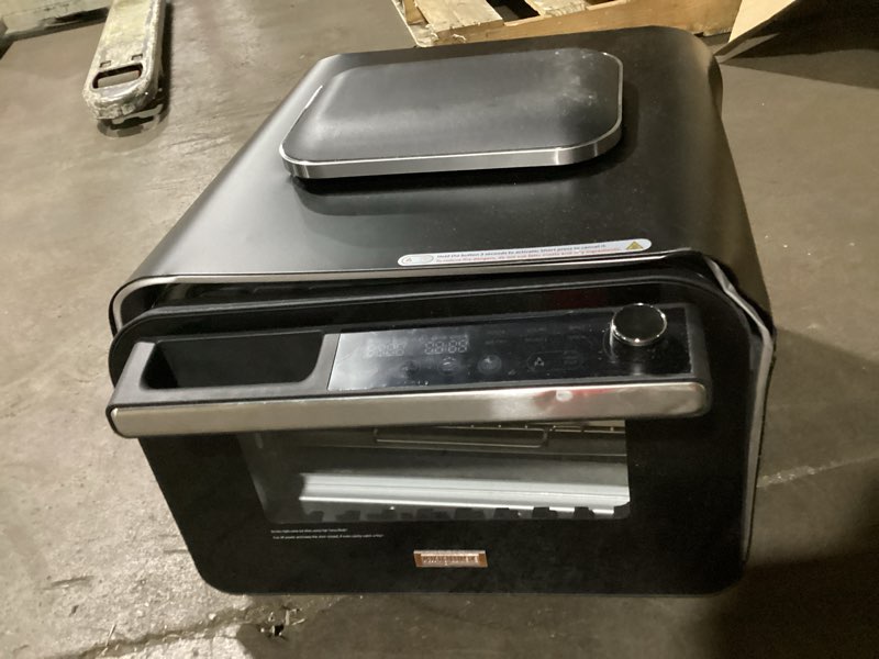 Condition photo showing As Is for front is bent g.a. homefavor 1800w electric pizza oven, 12\" multi-function maker with air fry, bake, roast, broil & grill, graphite