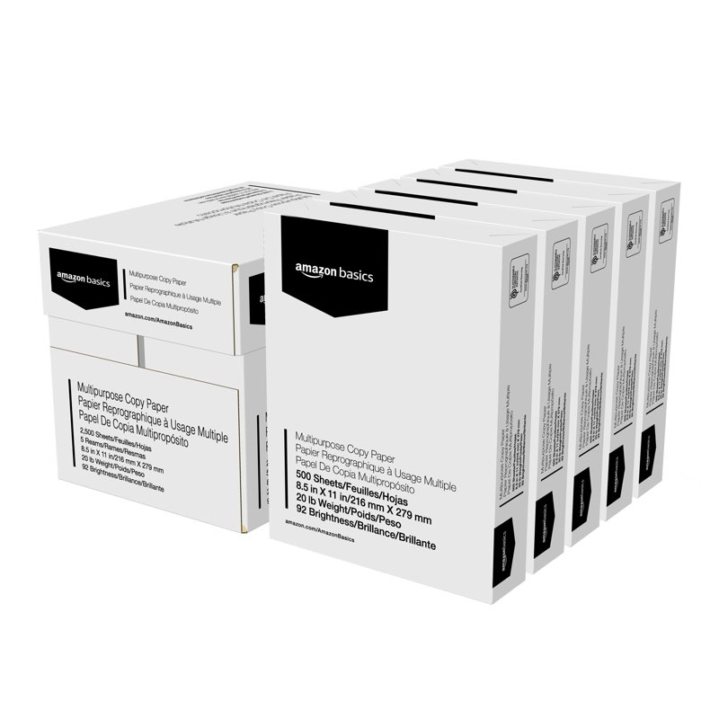 Amazon Basics Multipurpose Copy Printer Paper, 20 lb, 8.5 x 11 Inches, 8 Reams (4,000 Sheets), 92 Br