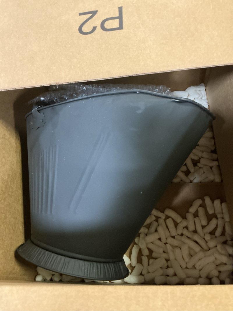 Condition photo showing As Is for AMAGABELI GARDEN & HOME XXL 5-Gallon Ash Bucket for Fireplace Metal Coal Bucket Wood Stove Charcoal Bucket Hot Ashes Can Pail Fireside for Fire Pit Firewood Burning Indoor Outdoor Grill Hearth Tools 5gal Ash Bucket