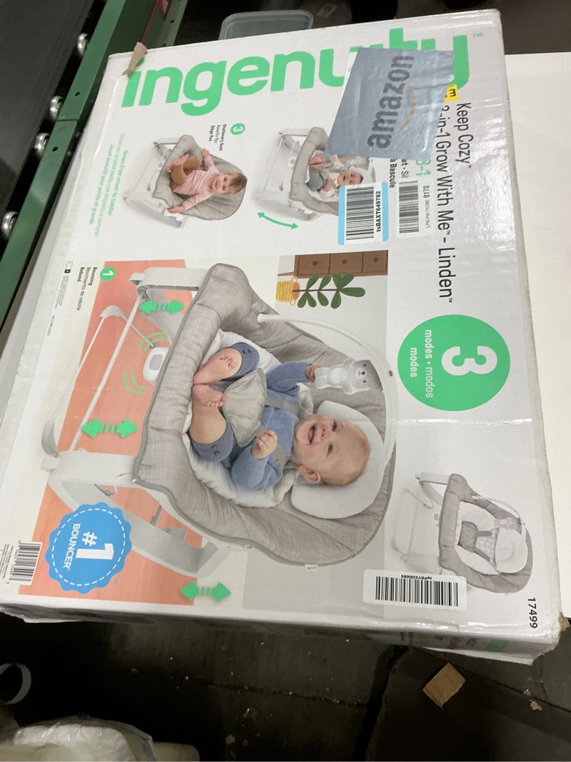Condition photo showing New/Like New for Ingenuity Keep Cozy 3-in-1 Grow with Me Vibrating Baby Bouncer Seat & Infant to Toddler Rocker, 0-30 Months Up to 40 lbs (Linden)