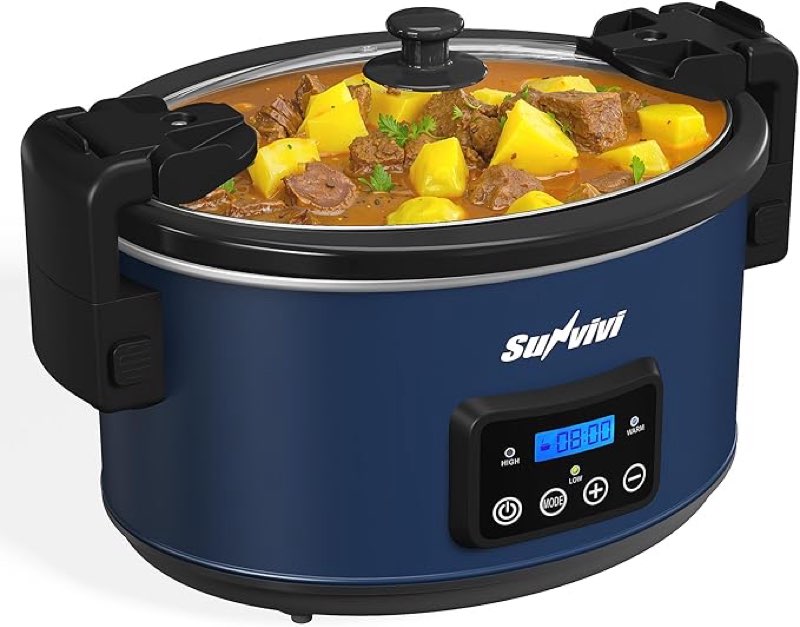 sunvivi 8.5 quart programmable slow cooker: multi-cooker food warmer with locking lid & digital timer, adjustable tempature control, dishwasher safe, perfect for families and gatherings, blue