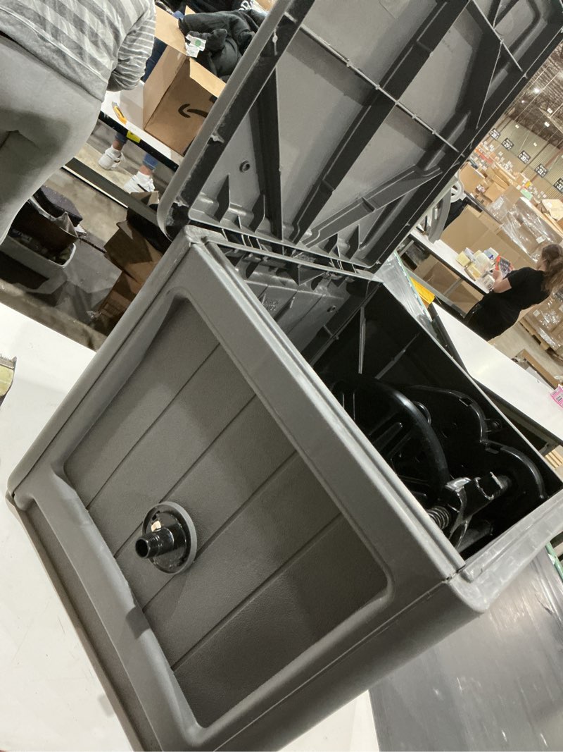 Condition photo showing As Is for suncast wicker hideaway plastic 225-ft container hose reel